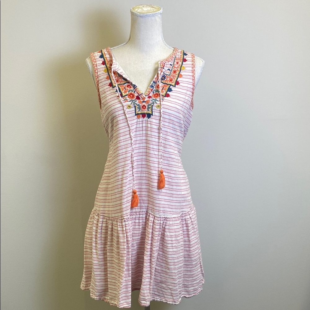 Beach Lunch Lounge Striped Sleeveless Dress with Embroidery